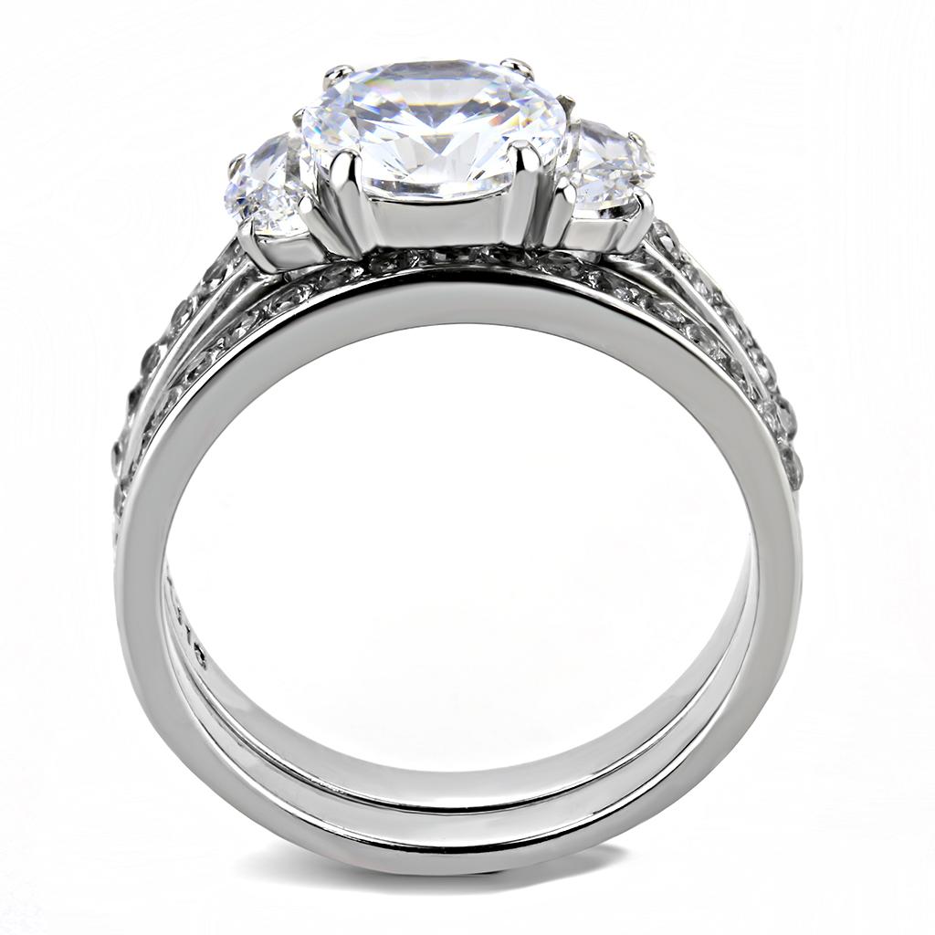 MATK3509 - High polished (no plating) Stainless Steel Ring with AAA Grade CZ  in Clear