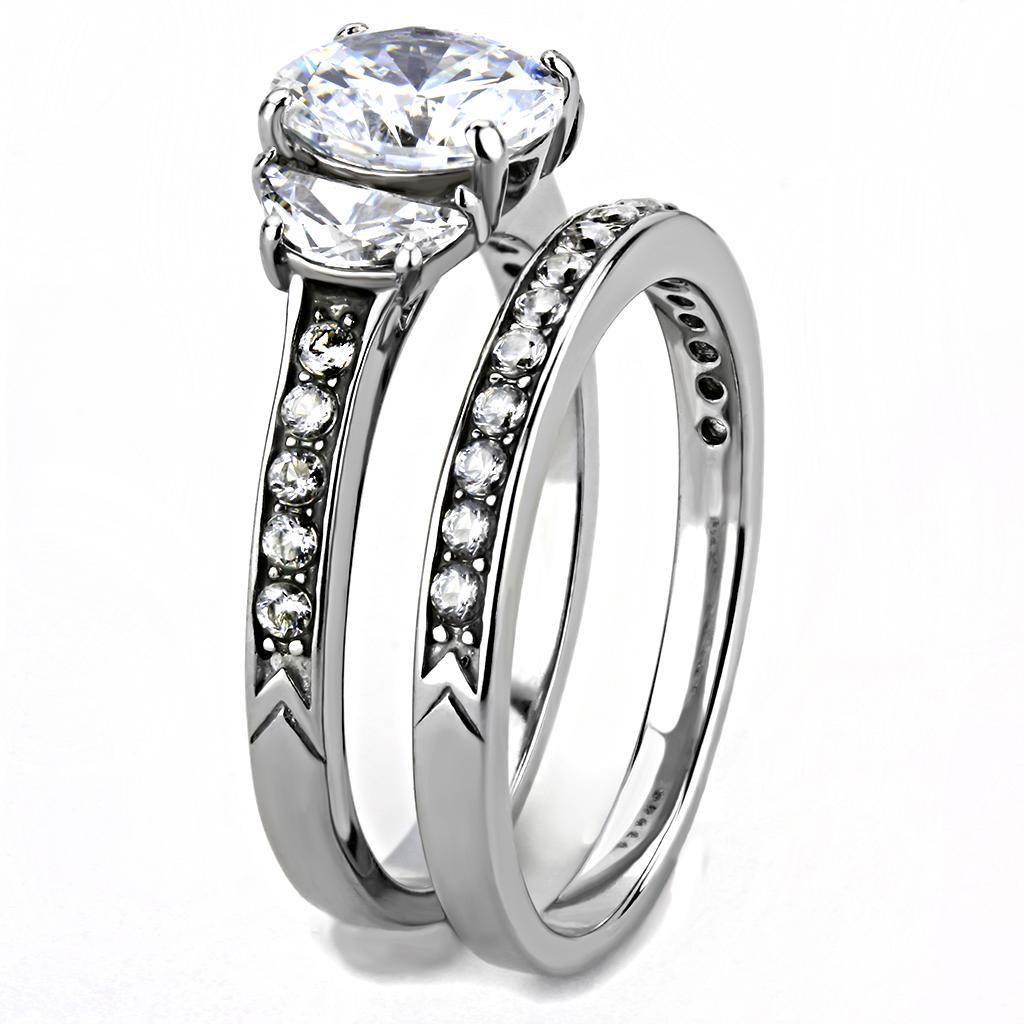 MATK3509 - High polished (no plating) Stainless Steel Ring with AAA Grade CZ  in Clear