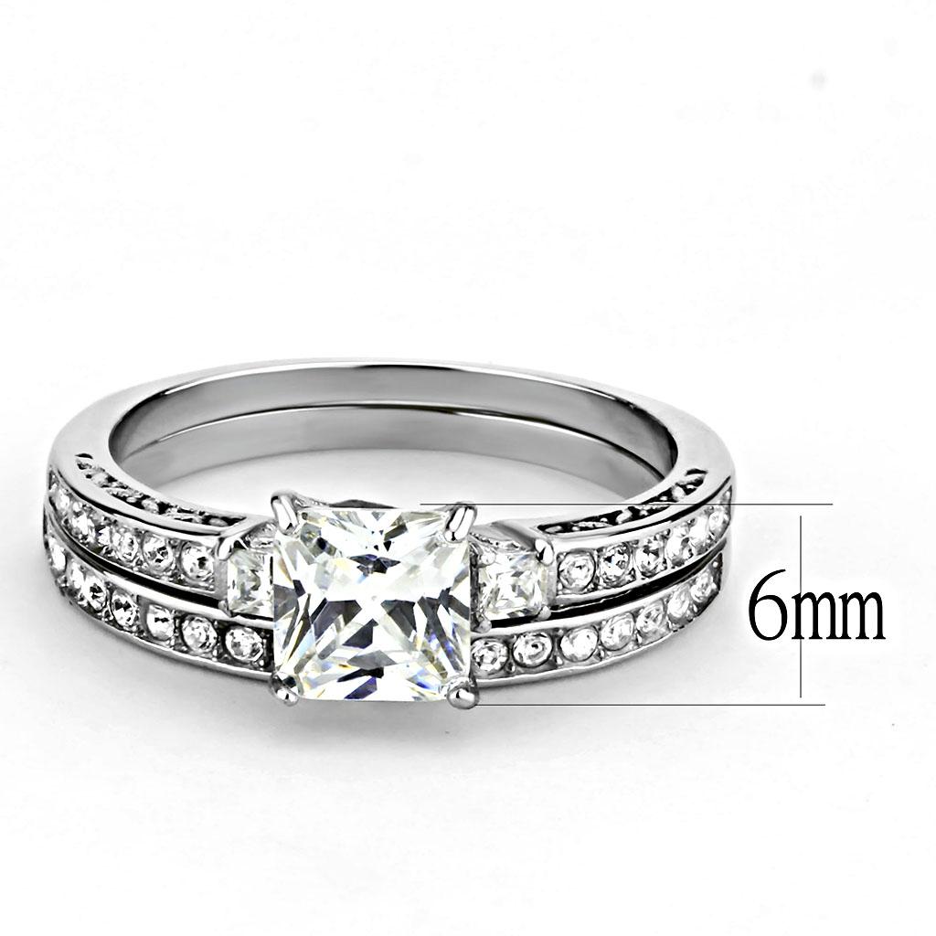 MATK3510 - High polished (no plating) Stainless Steel Ring with AAA Grade CZ  in Clear