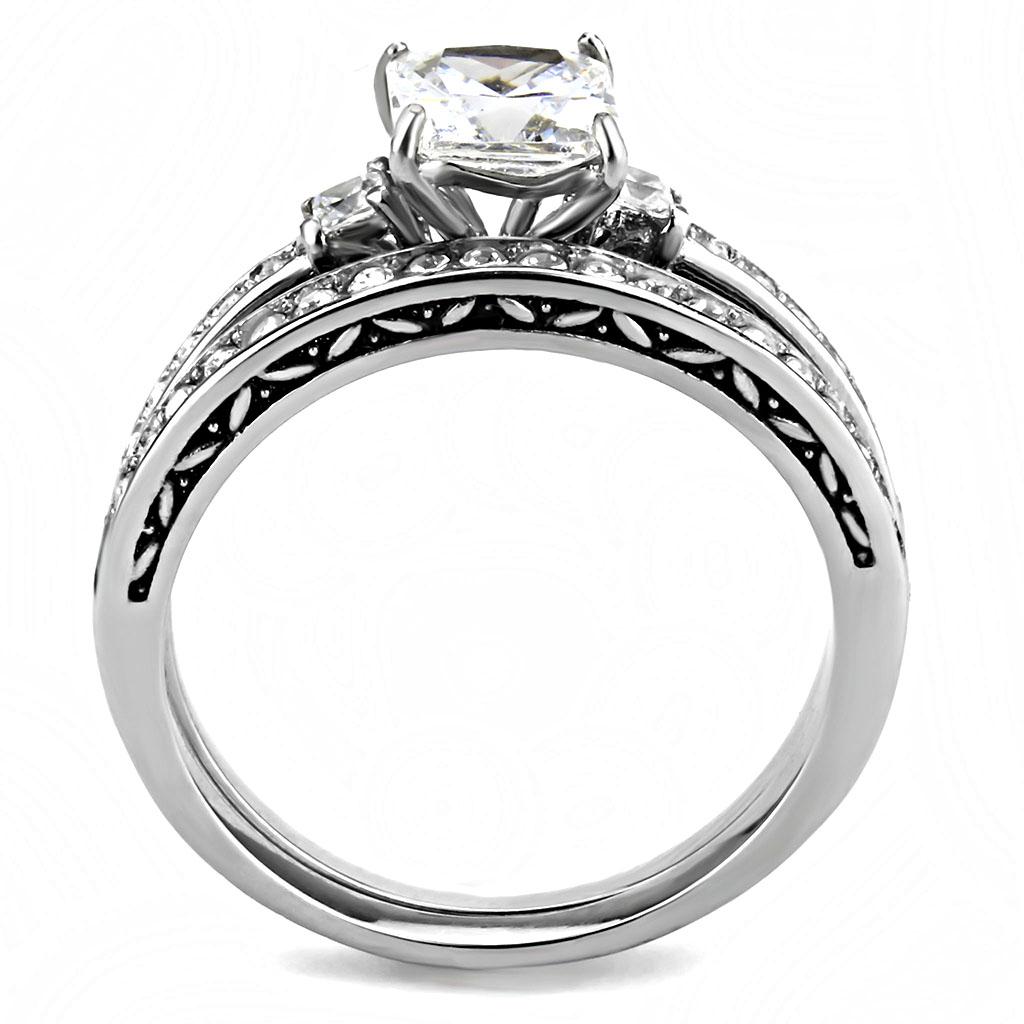 MATK3510 - High polished (no plating) Stainless Steel Ring with AAA Grade CZ  in Clear