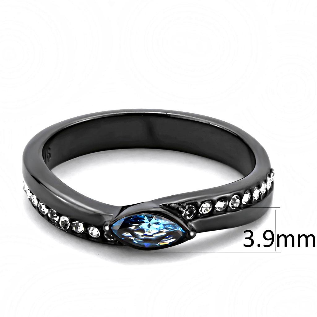 MATK3511 - IP Light Black  (IP Gun) Stainless Steel Ring with AAA Grade CZ  in Sea Blue
