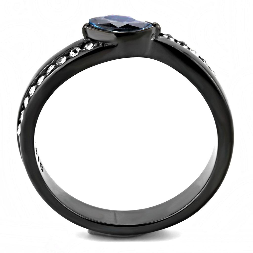 MATK3511 - IP Light Black  (IP Gun) Stainless Steel Ring with AAA Grade CZ  in Sea Blue