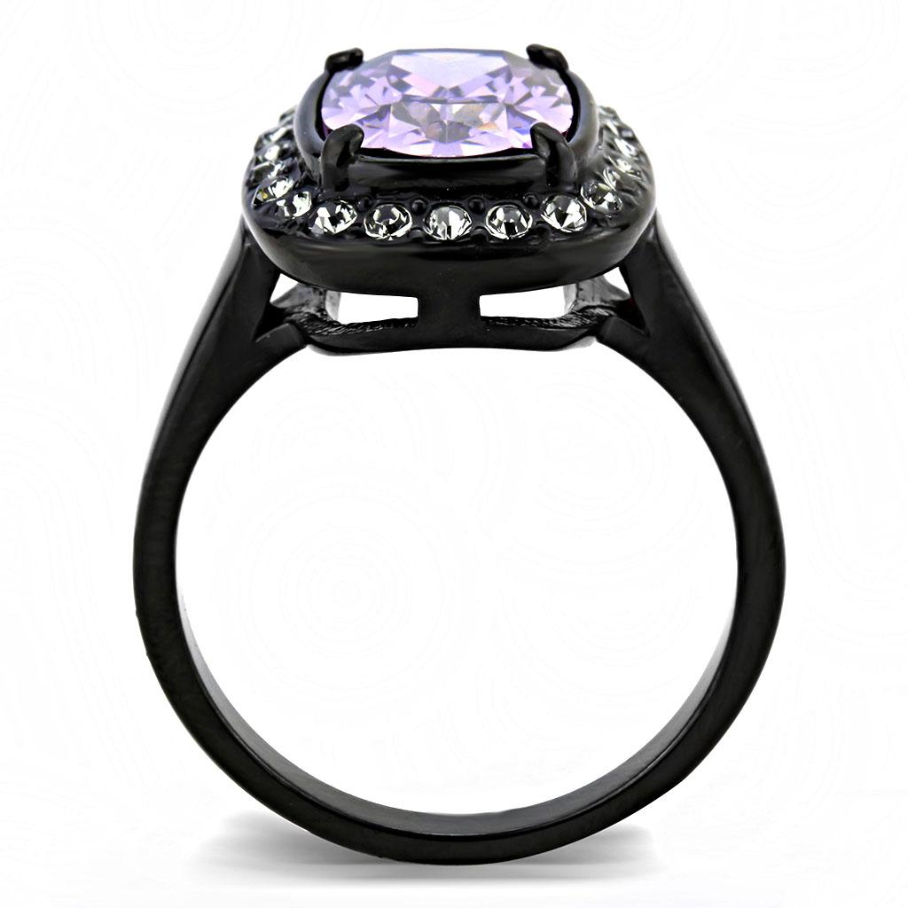 MATK3512 - IP Black(Ion Plating) Stainless Steel Ring with AAA Grade CZ  in Amethyst