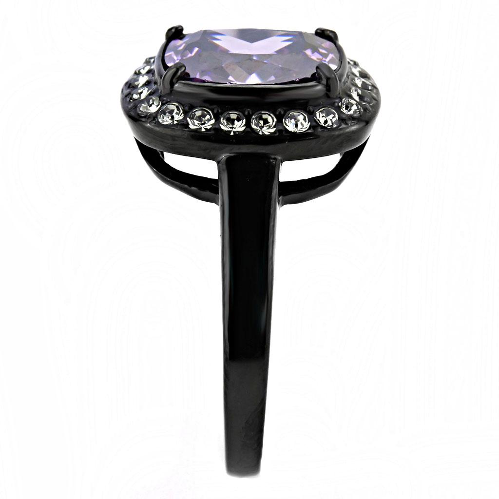 MATK3512 - IP Black(Ion Plating) Stainless Steel Ring with AAA Grade CZ  in Amethyst
