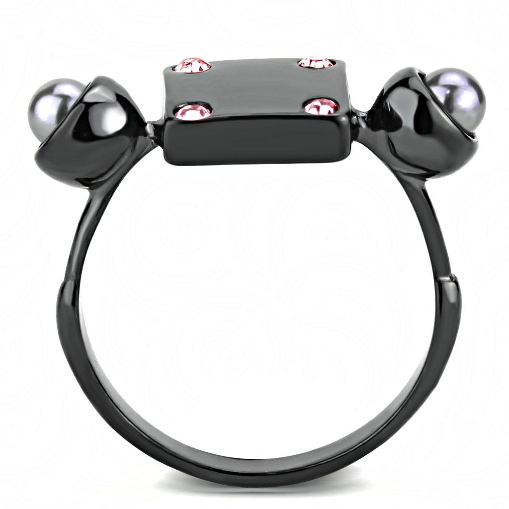 MATK3513 - IP Light Black  (IP Gun) Stainless Steel Ring with Synthetic Pearl in Gray