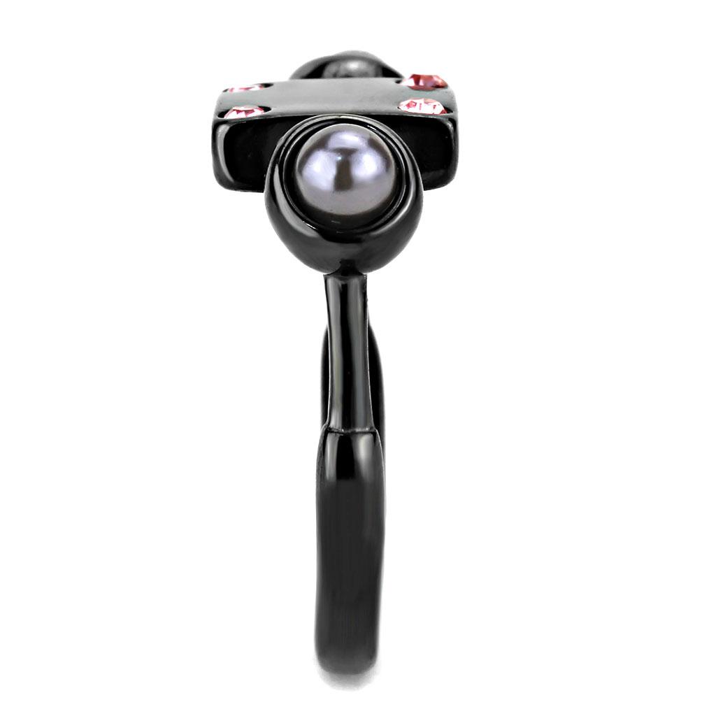 MATK3513 - IP Light Black  (IP Gun) Stainless Steel Ring with Synthetic Pearl in Gray