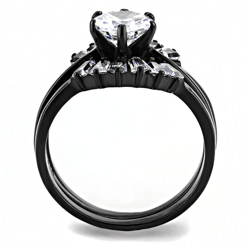 MATK3514 - IP Black(Ion Plating) Stainless Steel Ring with AAA Grade CZ  in Clear