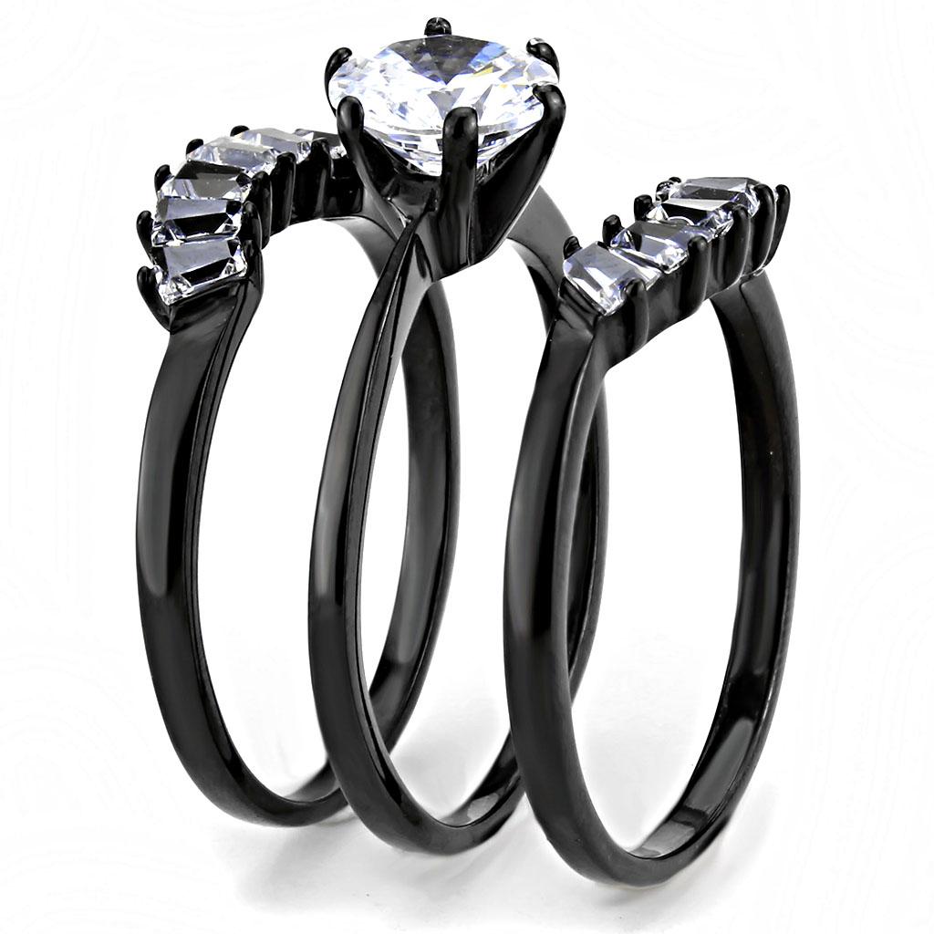 MATK3514 - IP Black(Ion Plating) Stainless Steel Ring with AAA Grade CZ  in Clear