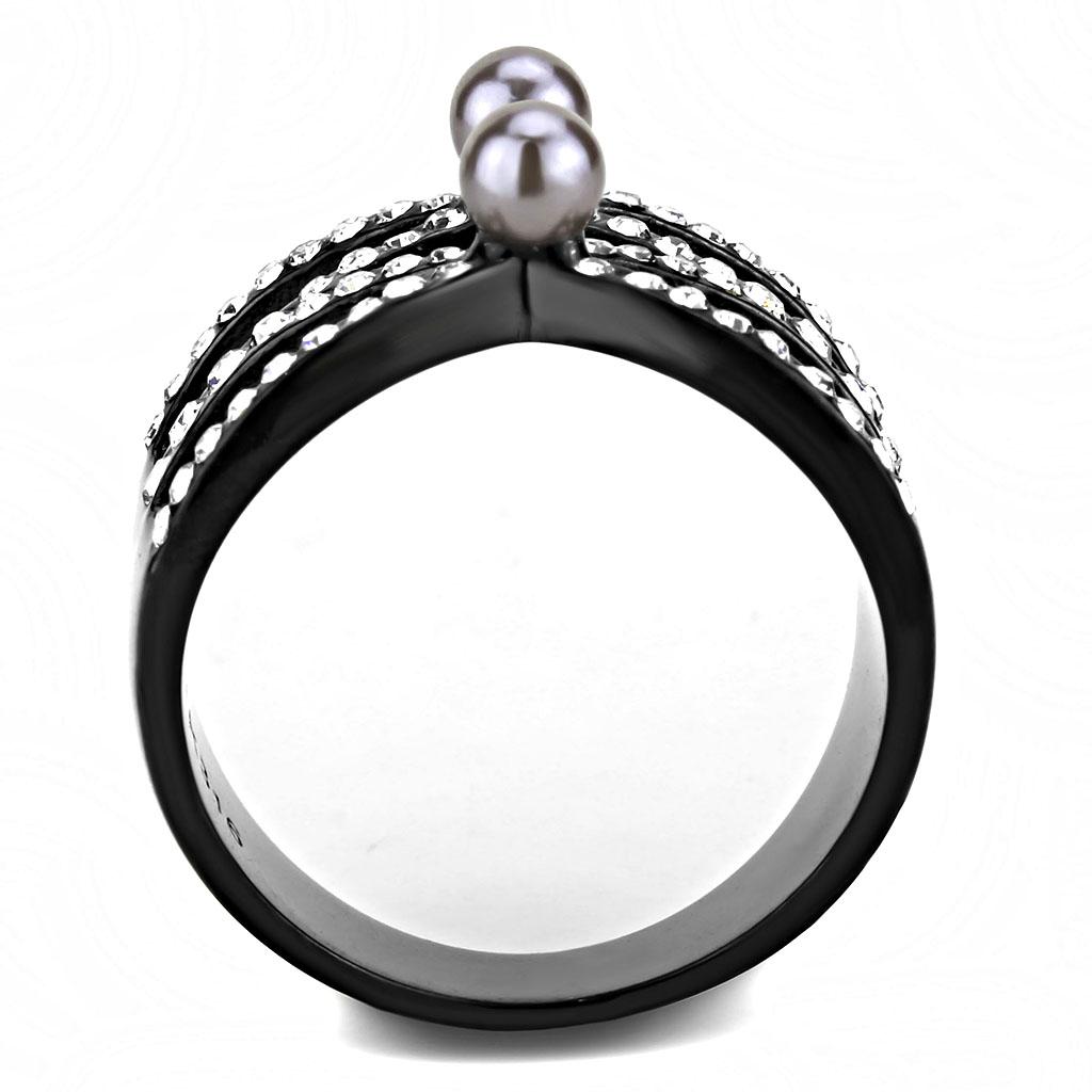 MATK3515 - IP Light Black  (IP Gun) Stainless Steel Ring with Synthetic Pearl in Gray