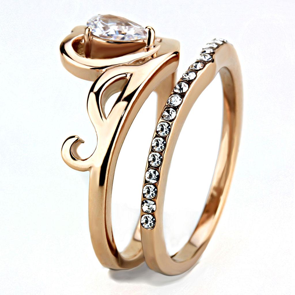 MATK3518 - IP Rose Gold(Ion Plating) Stainless Steel Ring with AAA Grade CZ  in Clear