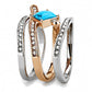 MATK3519 - Two-Tone IP Rose Gold Stainless Steel Ring with Synthetic Turquoise in Sea Blue