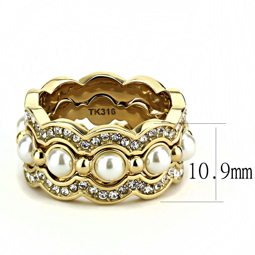 MATK3520 - IP Gold(Ion Plating) Stainless Steel Ring with Synthetic Pearl in White