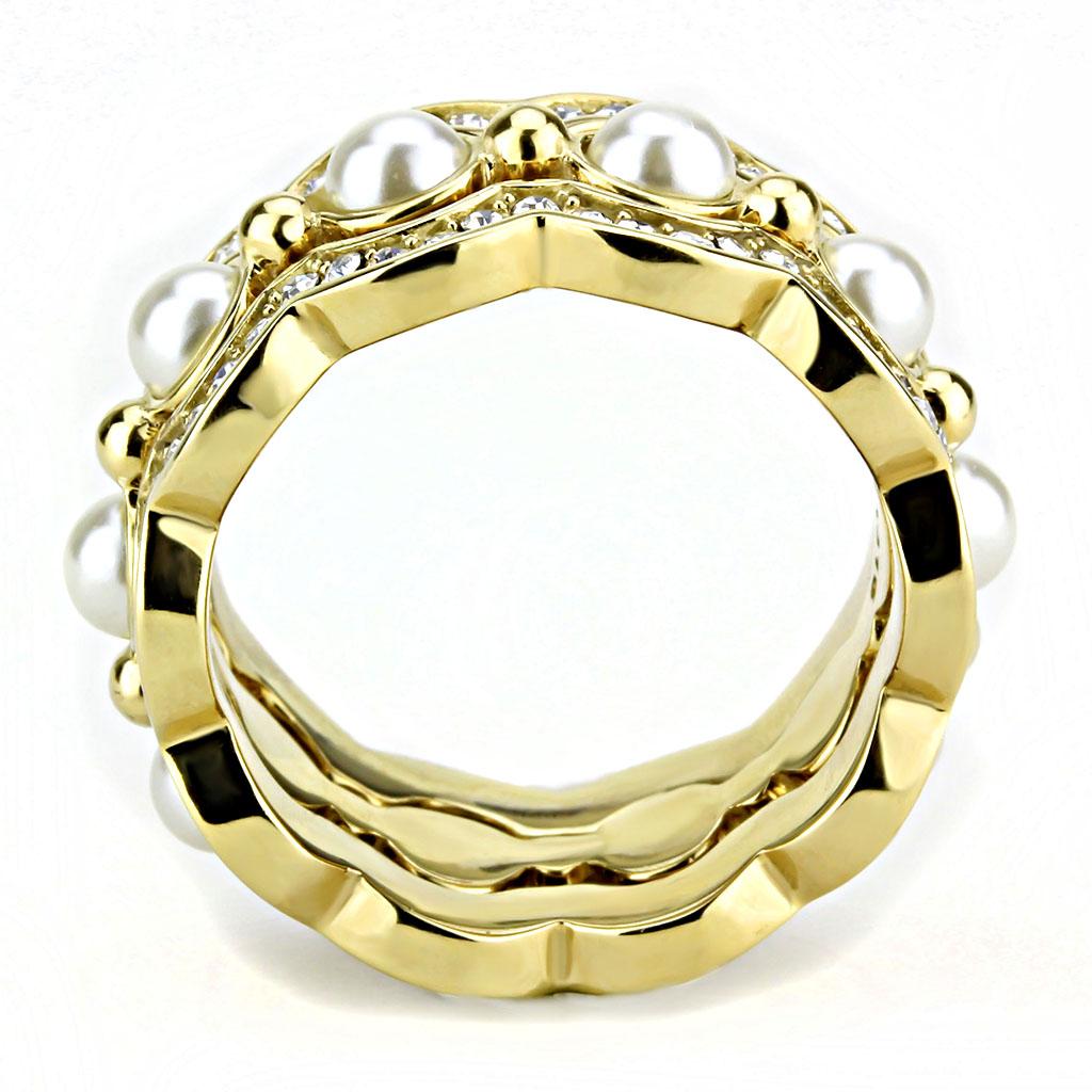 MATK3520 - IP Gold(Ion Plating) Stainless Steel Ring with Synthetic Pearl in White