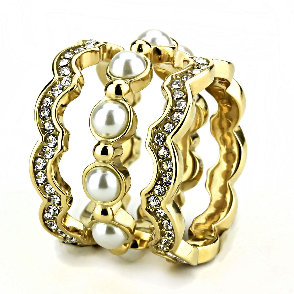 MATK3520 - IP Gold(Ion Plating) Stainless Steel Ring with Synthetic Pearl in White