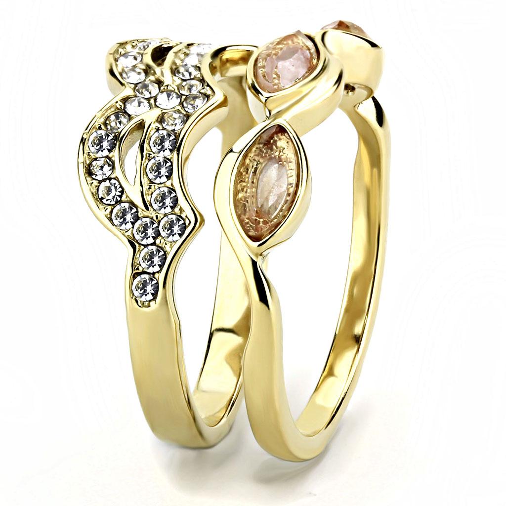 MATK3521 - IP Gold(Ion Plating) Stainless Steel Ring with Synthetic Synthetic Glass in Light Peach