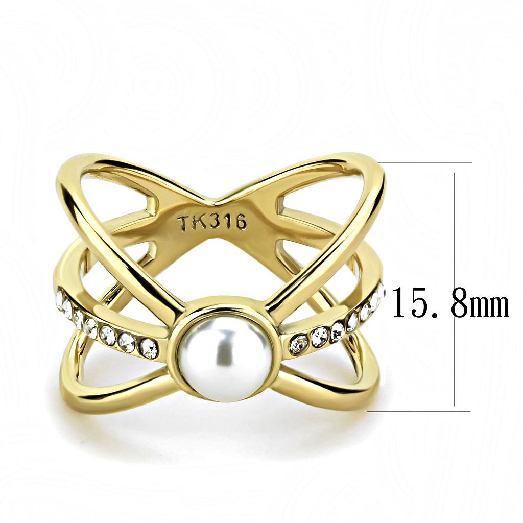 MATK3522 - IP Gold(Ion Plating) Stainless Steel Ring with Synthetic Pearl in White