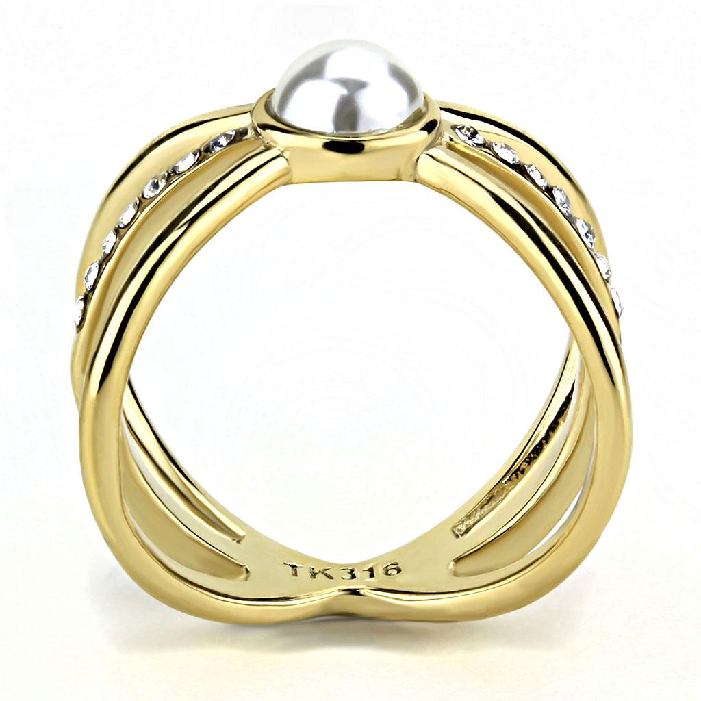 MATK3522 - IP Gold(Ion Plating) Stainless Steel Ring with Synthetic Pearl in White