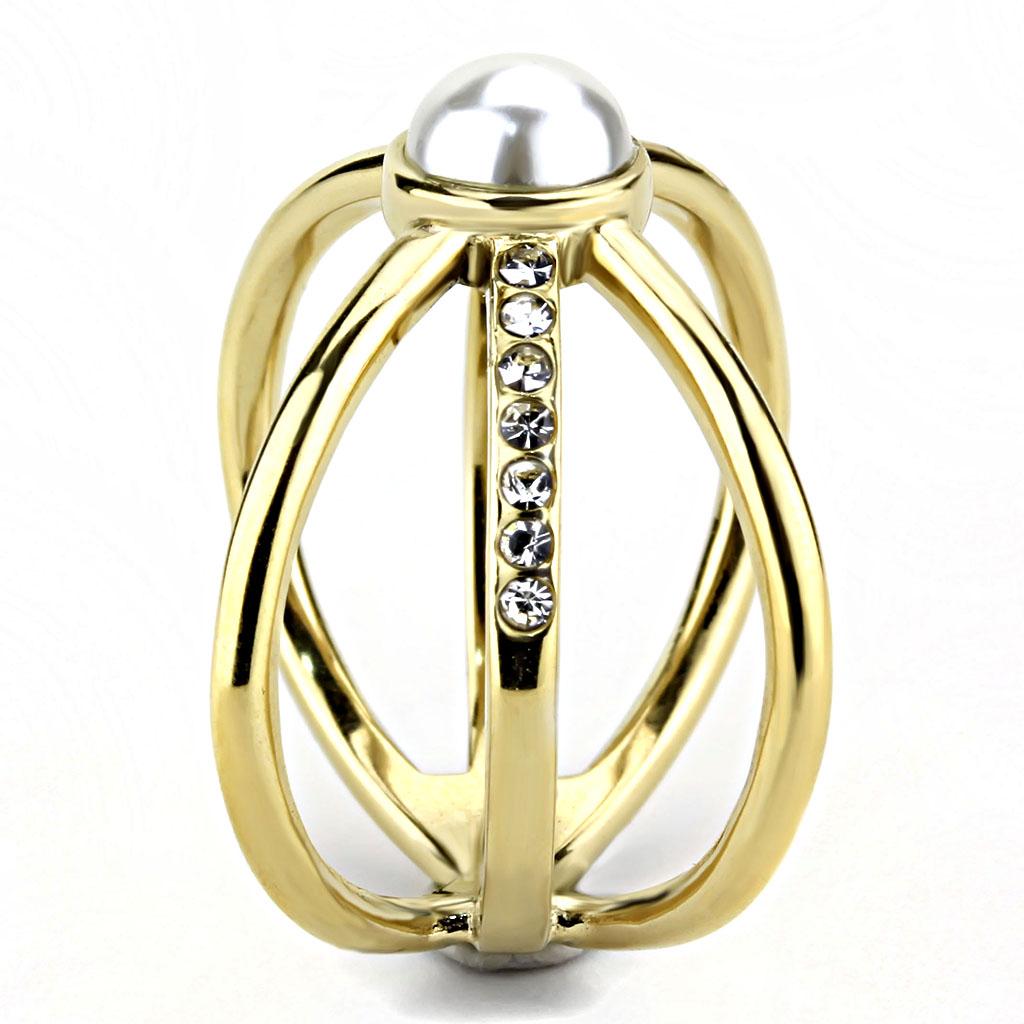 MATK3522 - IP Gold(Ion Plating) Stainless Steel Ring with Synthetic Pearl in White