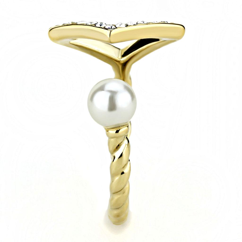 MATK3523 - IP Gold(Ion Plating) Stainless Steel Ring with Synthetic Pearl in White