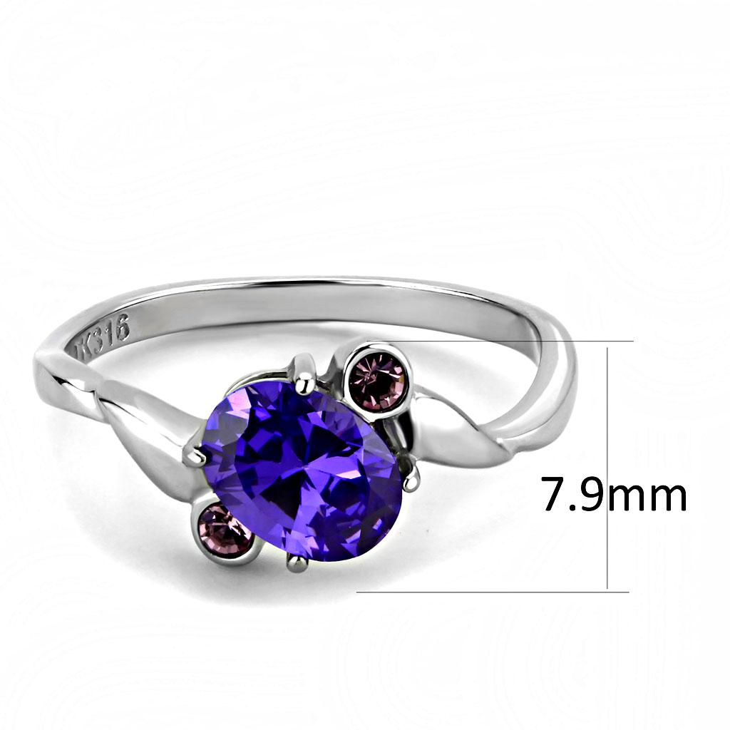 MATK3525 - High polished (no plating) Stainless Steel Ring with AAA Grade CZ  in Tanzanite