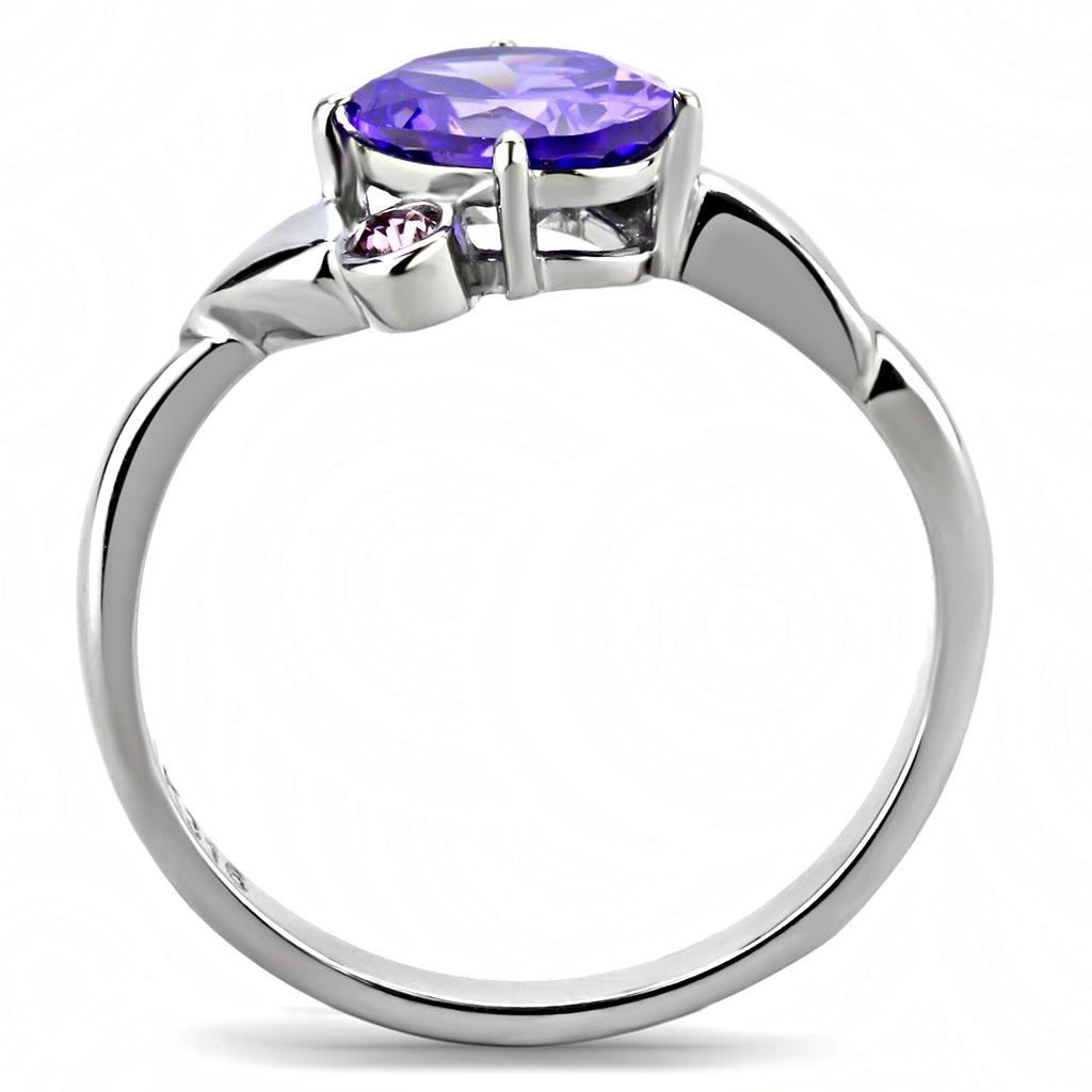 MATK3525 - High polished (no plating) Stainless Steel Ring with AAA Grade CZ  in Tanzanite