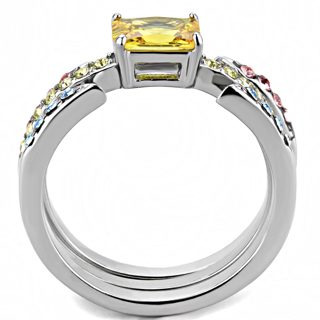 MATK3526 - High polished (no plating) Stainless Steel Ring with AAA Grade CZ  in Topaz