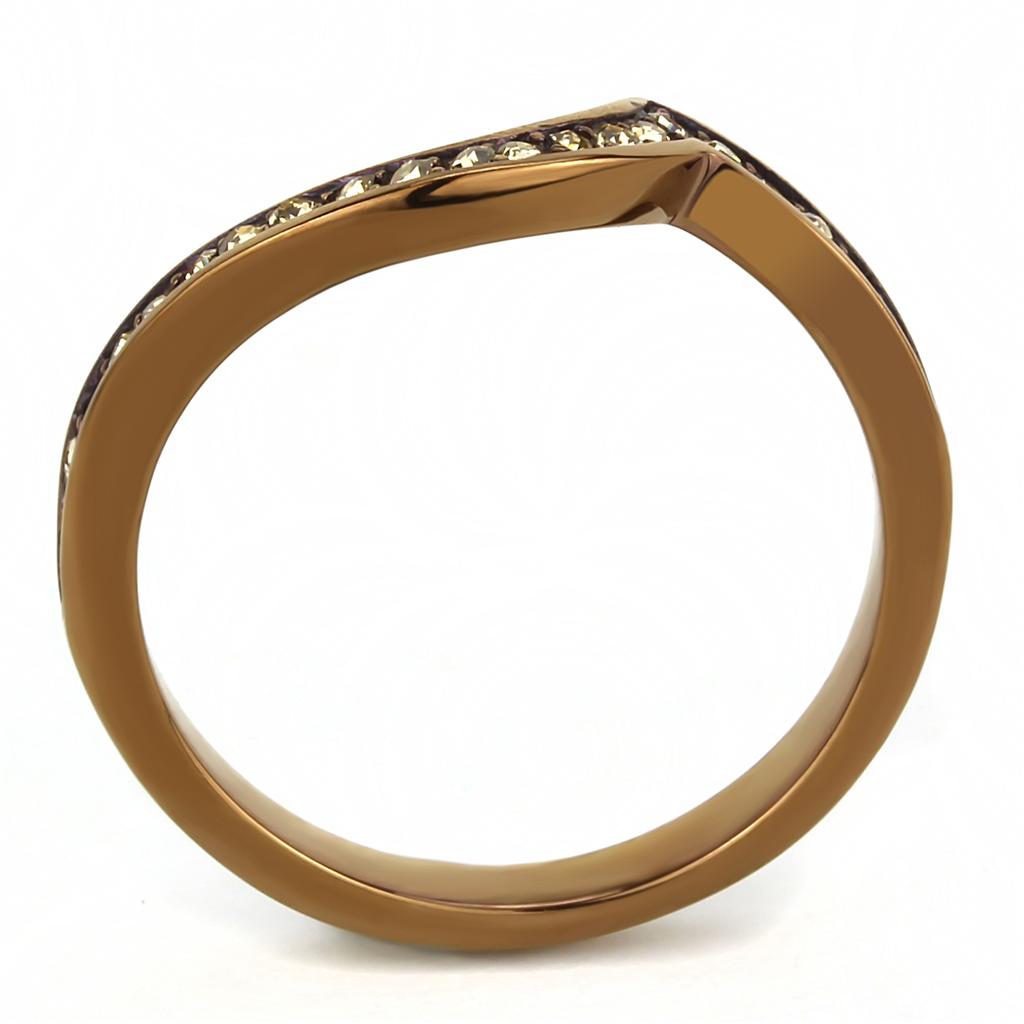 MATK3528 - IP Coffee light Stainless Steel Ring with Top Grade Crystal  in Light Smoked