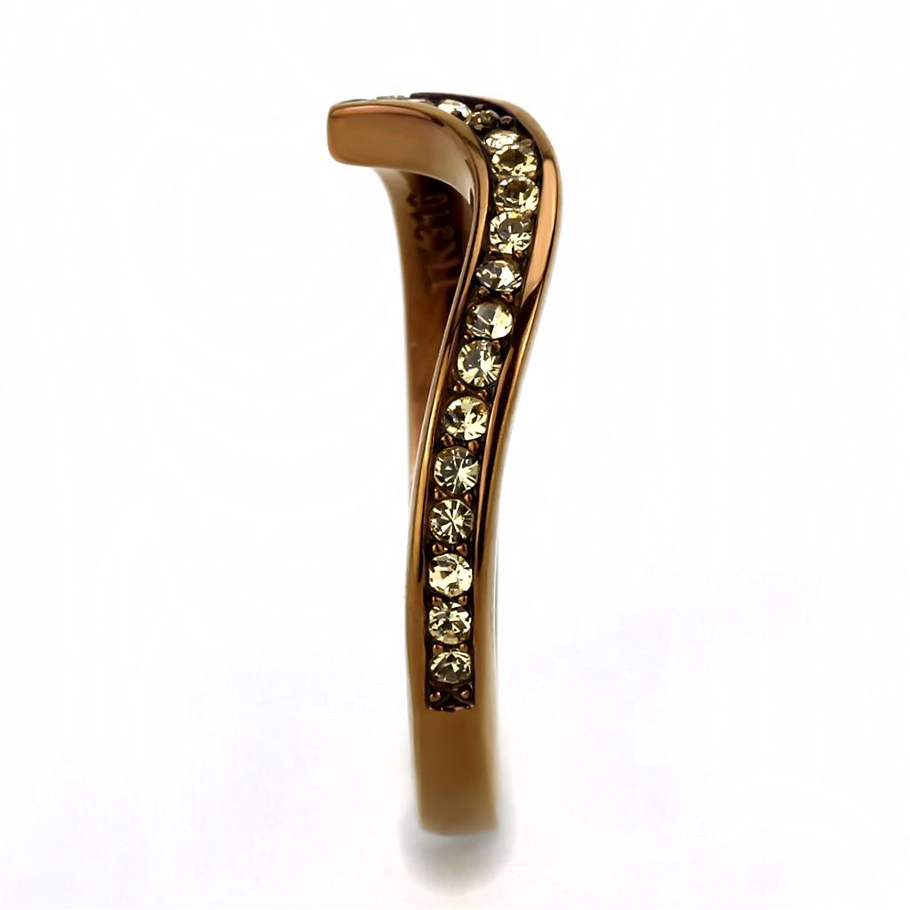 MATK3528 - IP Coffee light Stainless Steel Ring with Top Grade Crystal  in Light Smoked
