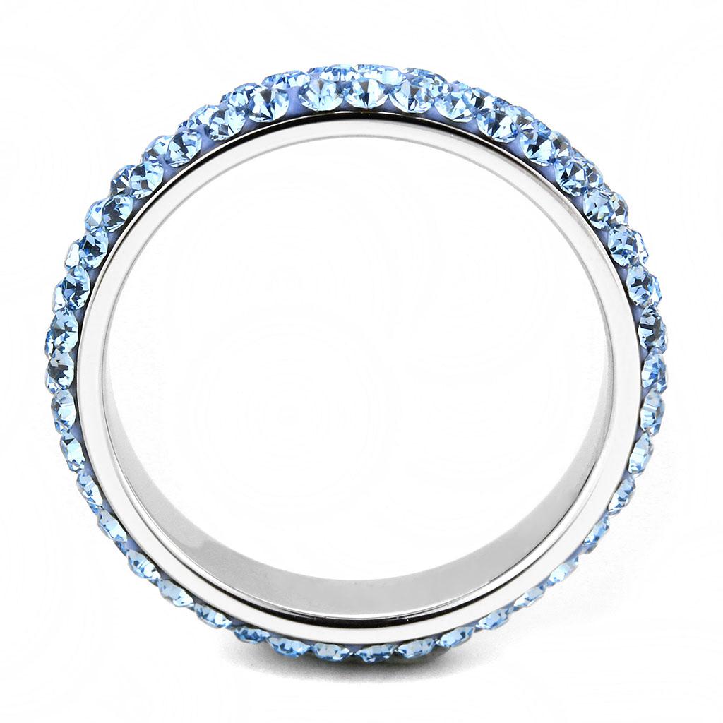 MATK3535 - High polished (no plating) Stainless Steel Ring with Top Grade Crystal  in Sea Blue