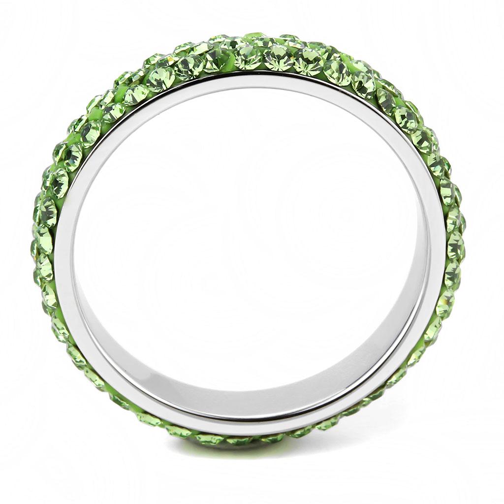 MATK3537 - High polished (no plating) Stainless Steel Ring with Top Grade Crystal  in Peridot