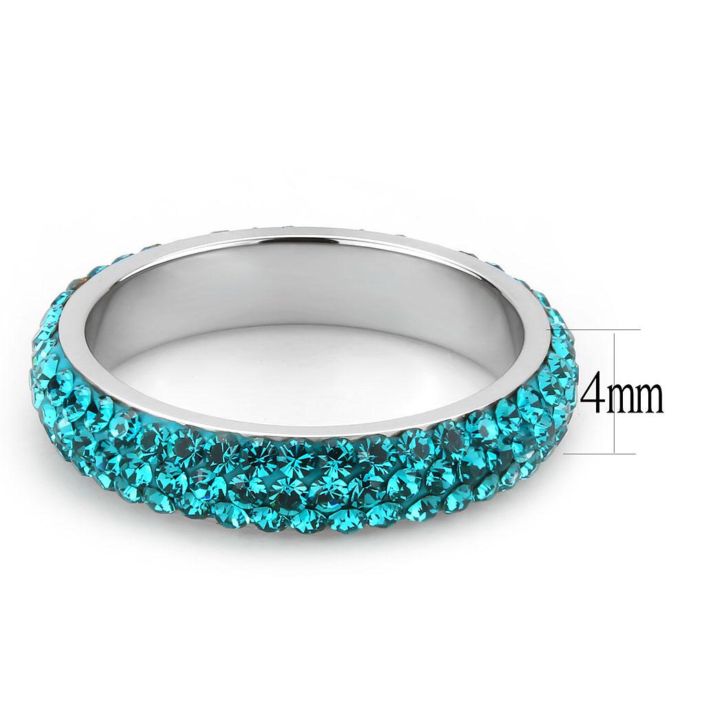 MATK3538 - High polished (no plating) Stainless Steel Ring with Top Grade Crystal  in Blue Zircon