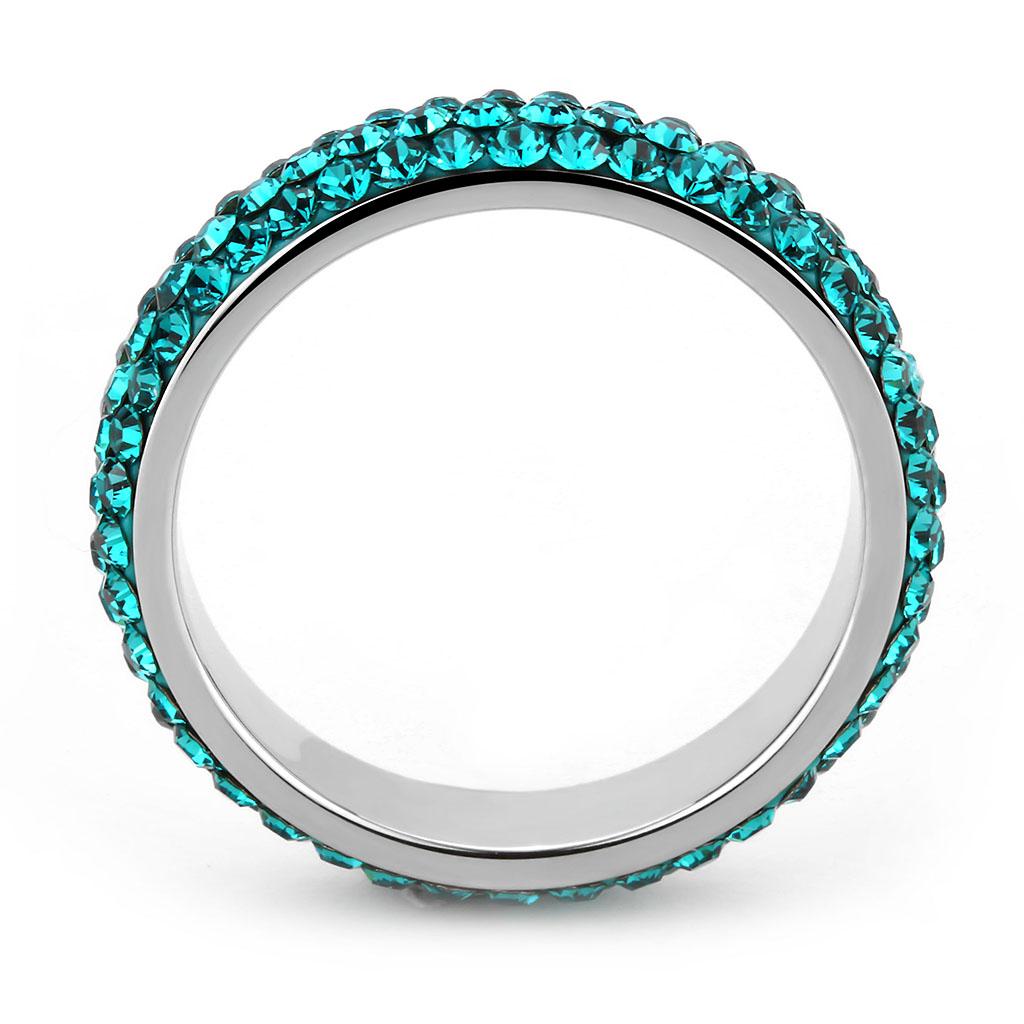 MATK3538 - High polished (no plating) Stainless Steel Ring with Top Grade Crystal  in Blue Zircon