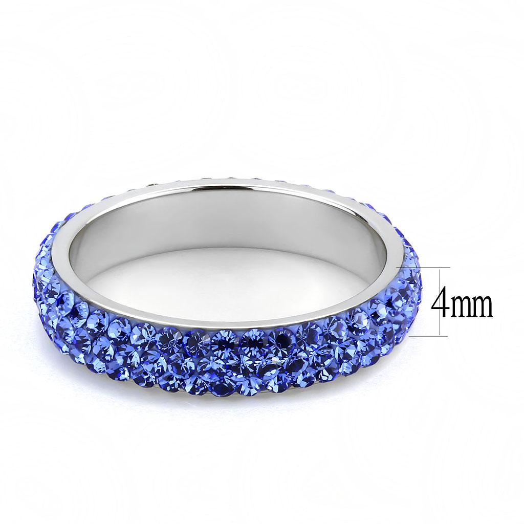 MATK3539 - High polished (no plating) Stainless Steel Ring with Top Grade Crystal  in Sapphire