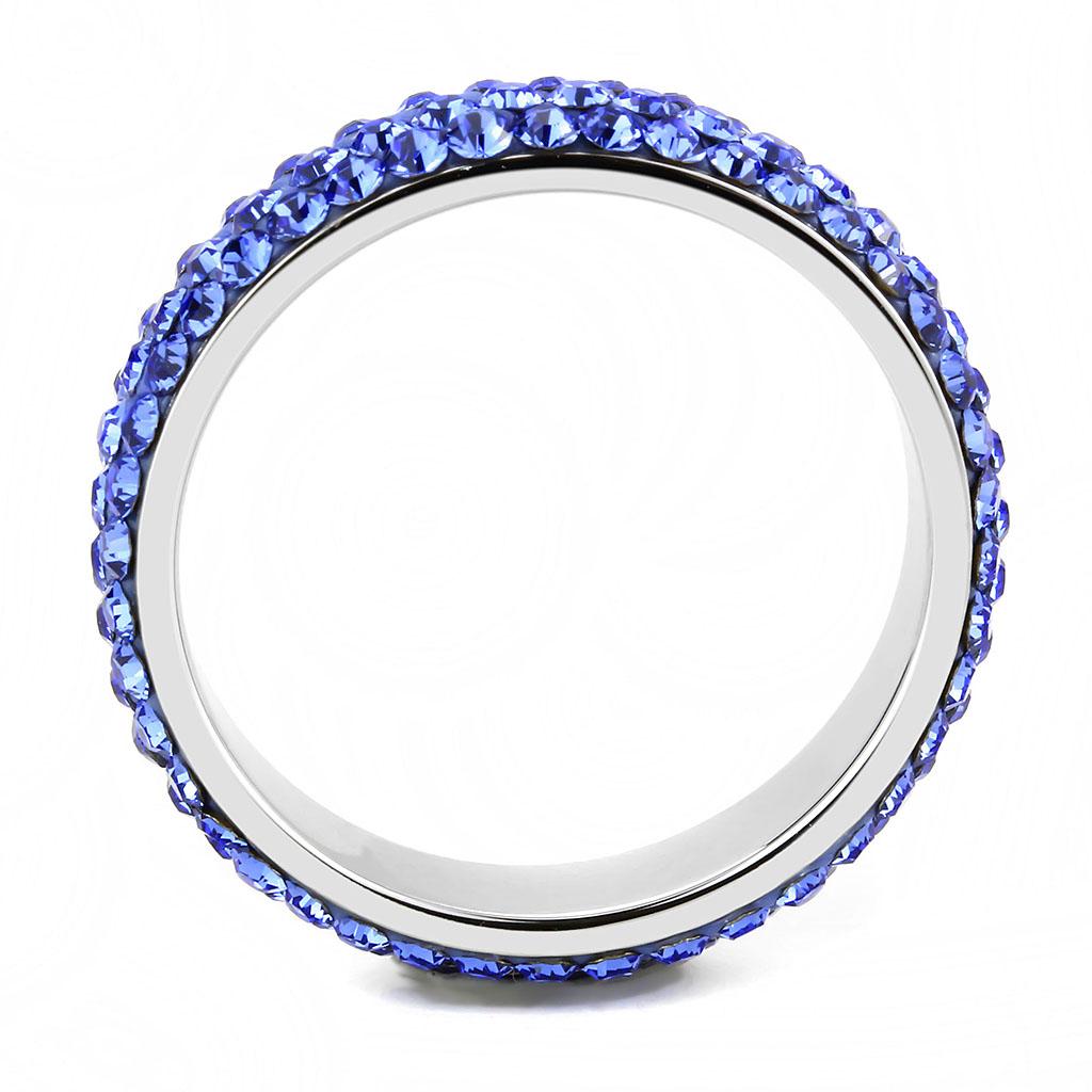 MATK3539 - High polished (no plating) Stainless Steel Ring with Top Grade Crystal  in Sapphire