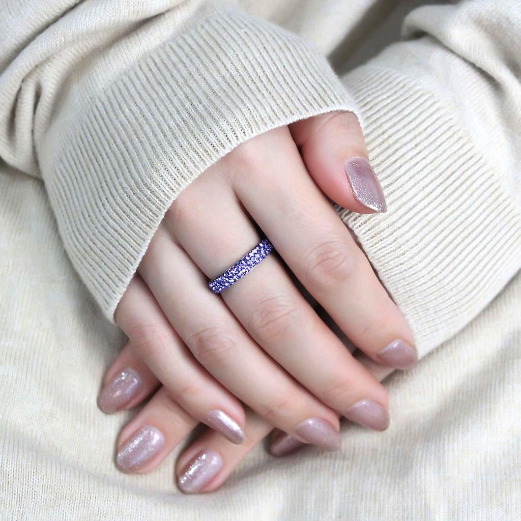 MATK3540 - High polished (no plating) Stainless Steel Ring with Top Grade Crystal  in Tanzanite