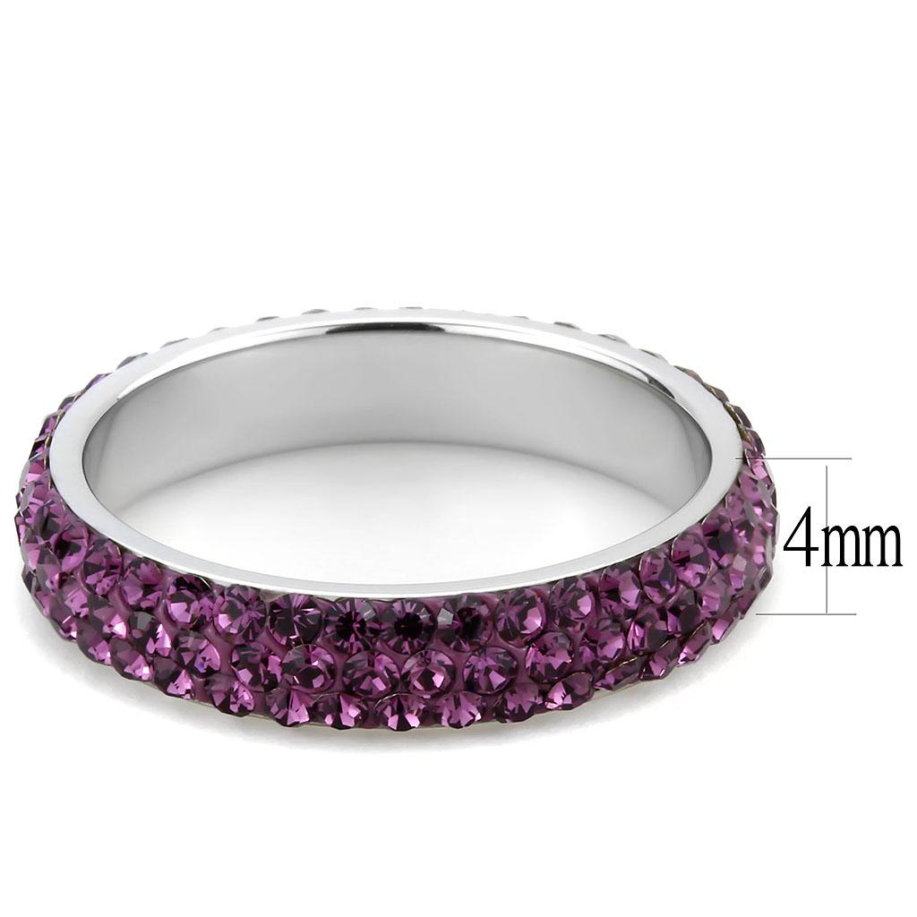 MATK3541 - High polished (no plating) Stainless Steel Ring with Top Grade Crystal  in Amethyst