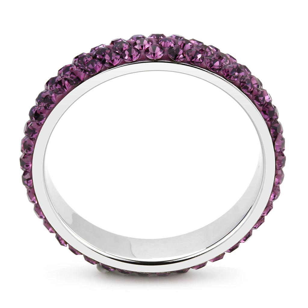 MATK3541 - High polished (no plating) Stainless Steel Ring with Top Grade Crystal  in Amethyst