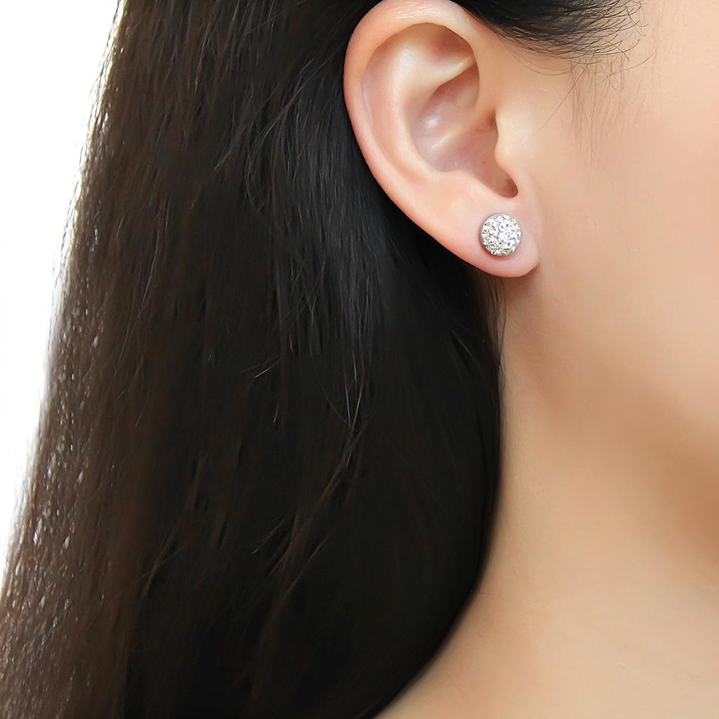 MATK3544 - High polished (no plating) Stainless Steel Earrings with Top Grade Crystal  in Clear