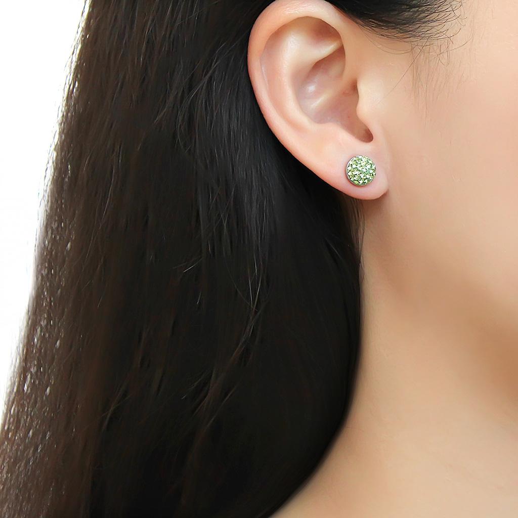 MATK3548 - High polished (no plating) Stainless Steel Earrings with Top Grade Crystal  in Peridot