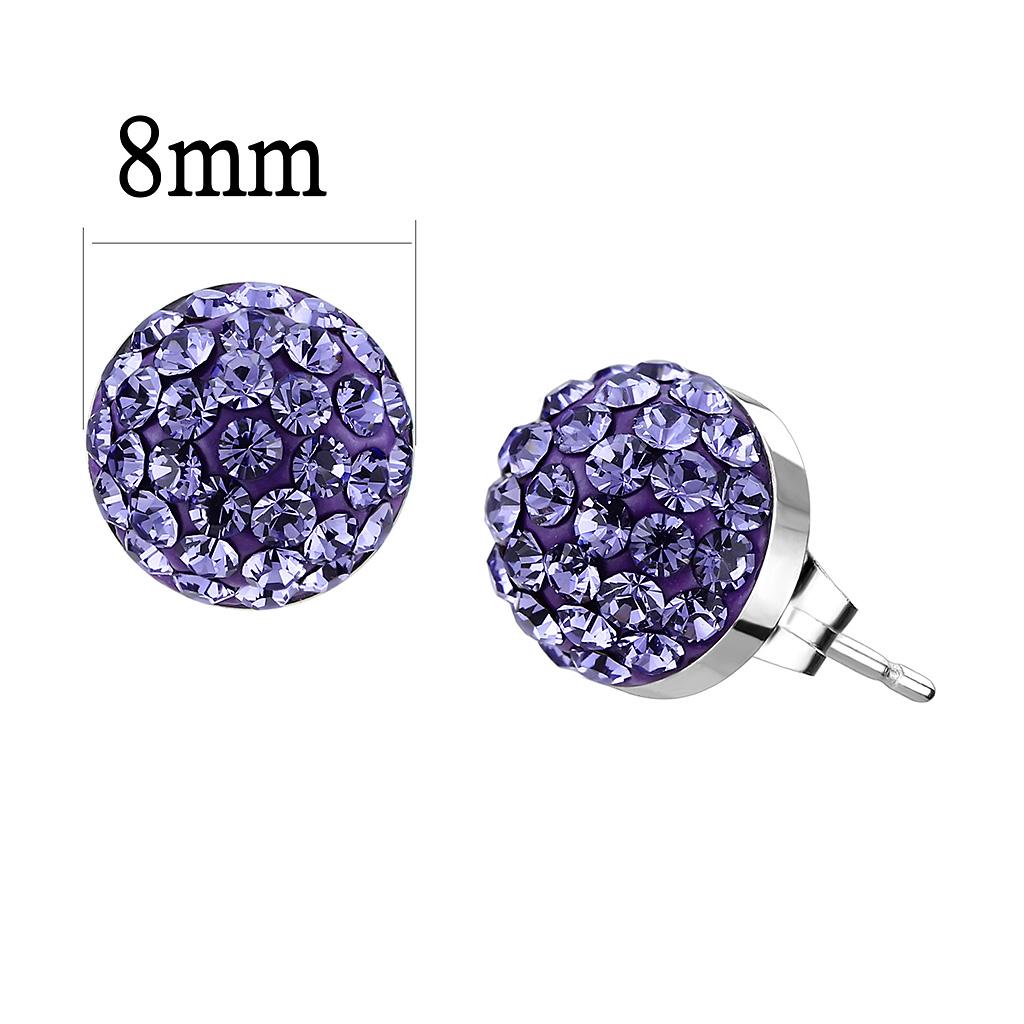 MATK3551 - High polished (no plating) Stainless Steel Earrings with Top Grade Crystal  in Tanzanite