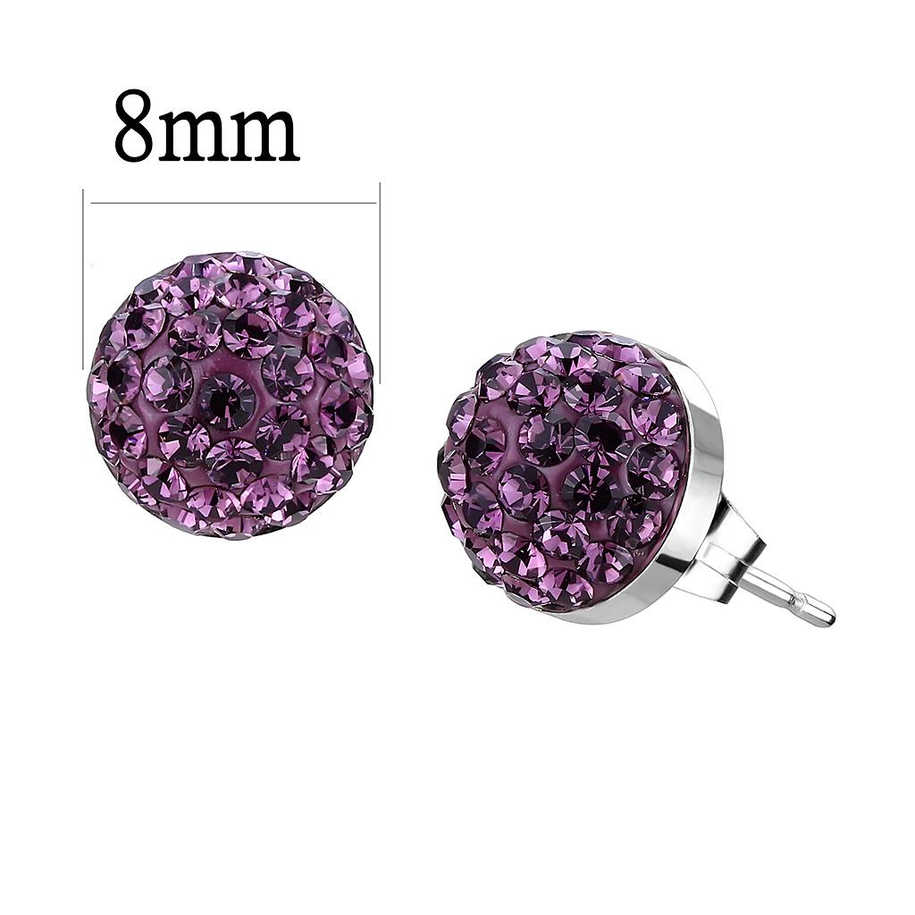 MATK3552 - High polished (no plating) Stainless Steel Earrings with Top Grade Crystal  in Amethyst