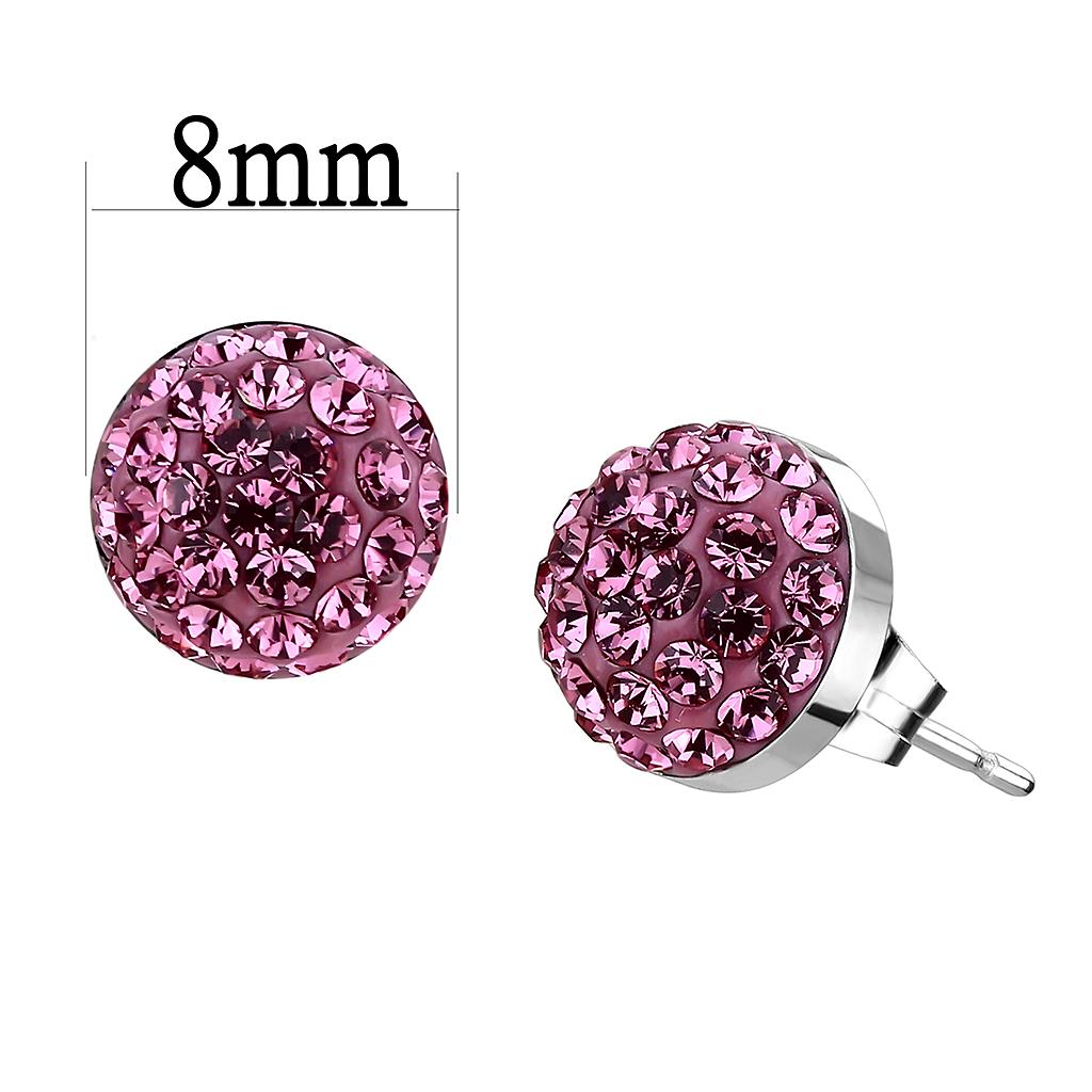 MATK3553 - High polished (no plating) Stainless Steel Earrings with Top Grade Crystal  in Rose