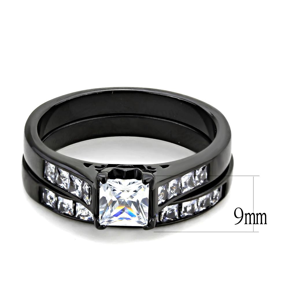 MATK3555 - IP Black(Ion Plating) Stainless Steel Ring with AAA Grade CZ  in Clear