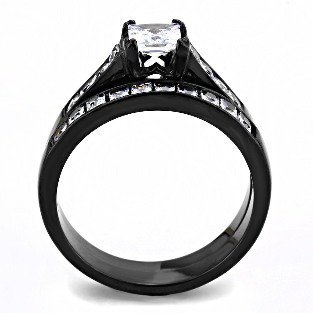 MATK3555 - IP Black(Ion Plating) Stainless Steel Ring with AAA Grade CZ  in Clear