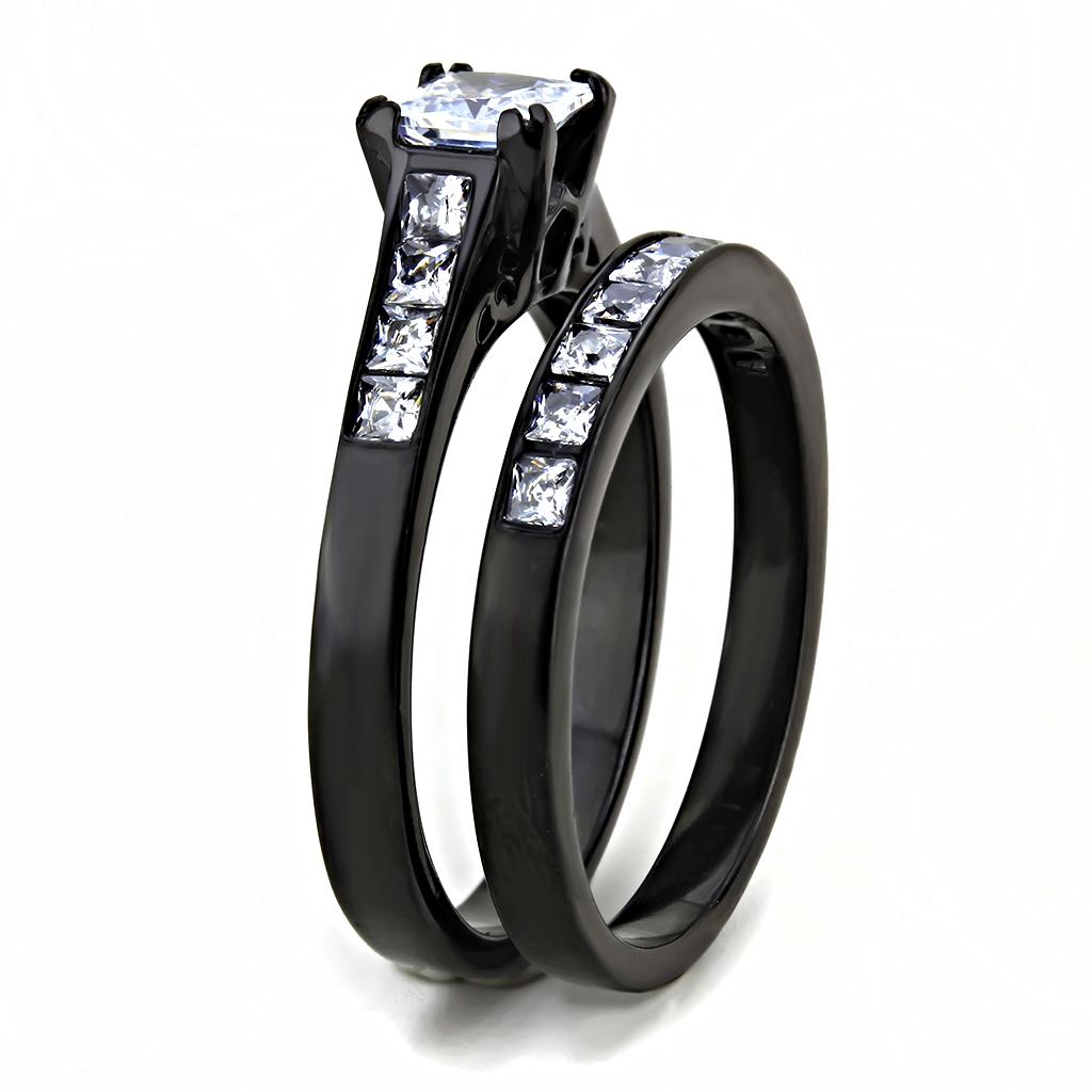 MATK3555 - IP Black(Ion Plating) Stainless Steel Ring with AAA Grade CZ  in Clear