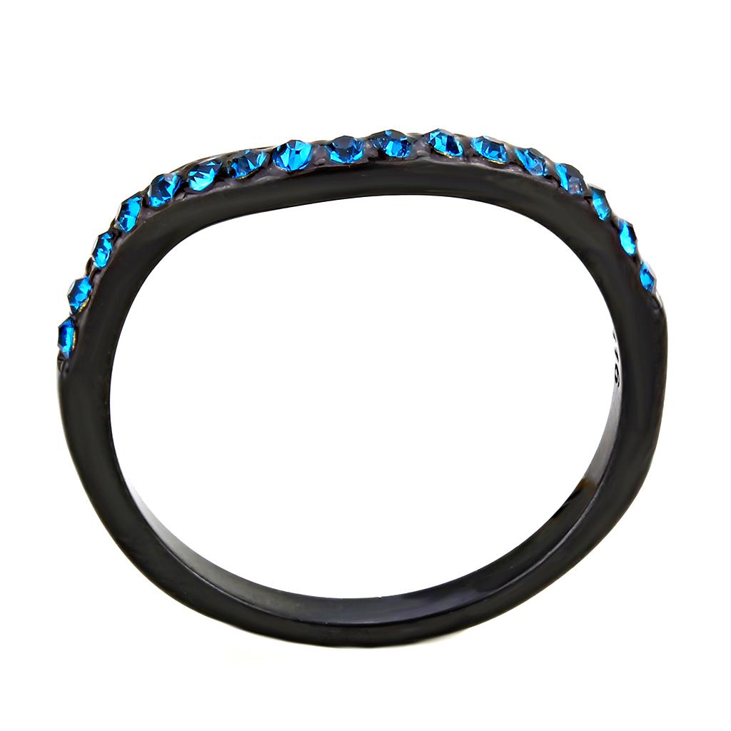 MATK3557 - IP Black(Ion Plating) Stainless Steel Ring with Top Grade Crystal  in Blue Zircon
