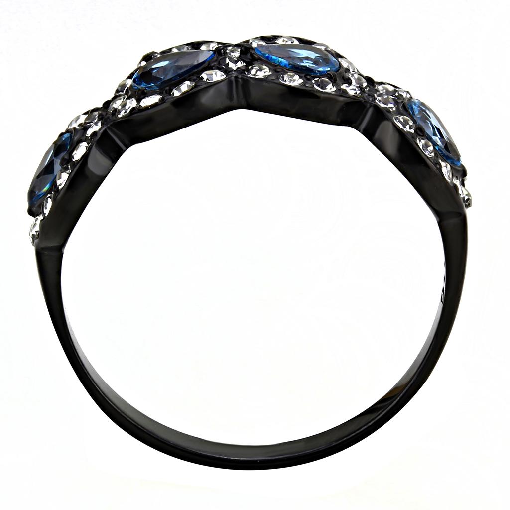 MATK3559 - IP Black(Ion Plating) Stainless Steel Ring with AAA Grade CZ  in Sea Blue