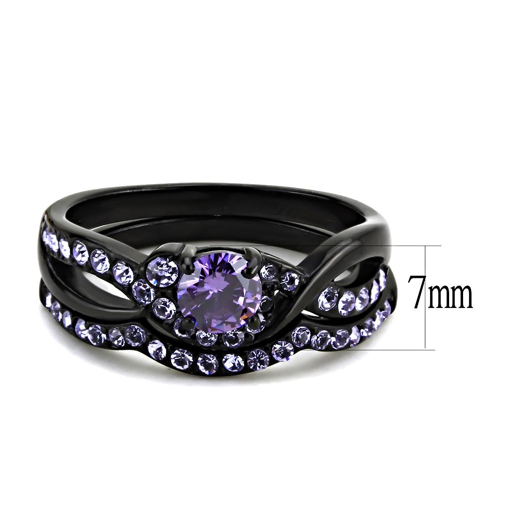 MATK3560 - IP Black(Ion Plating) Stainless Steel Ring with AAA Grade CZ  in Amethyst