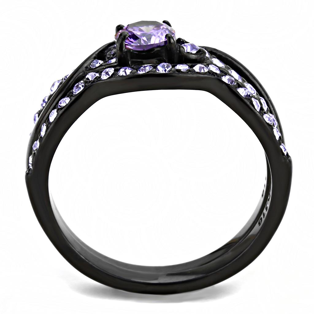 MATK3560 - IP Black(Ion Plating) Stainless Steel Ring with AAA Grade CZ  in Amethyst