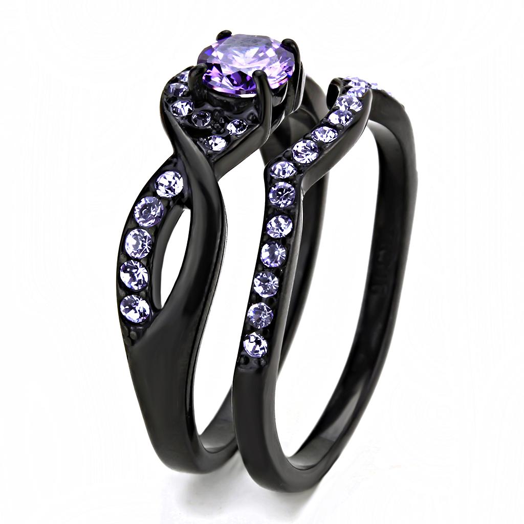 MATK3560 - IP Black(Ion Plating) Stainless Steel Ring with AAA Grade CZ  in Amethyst